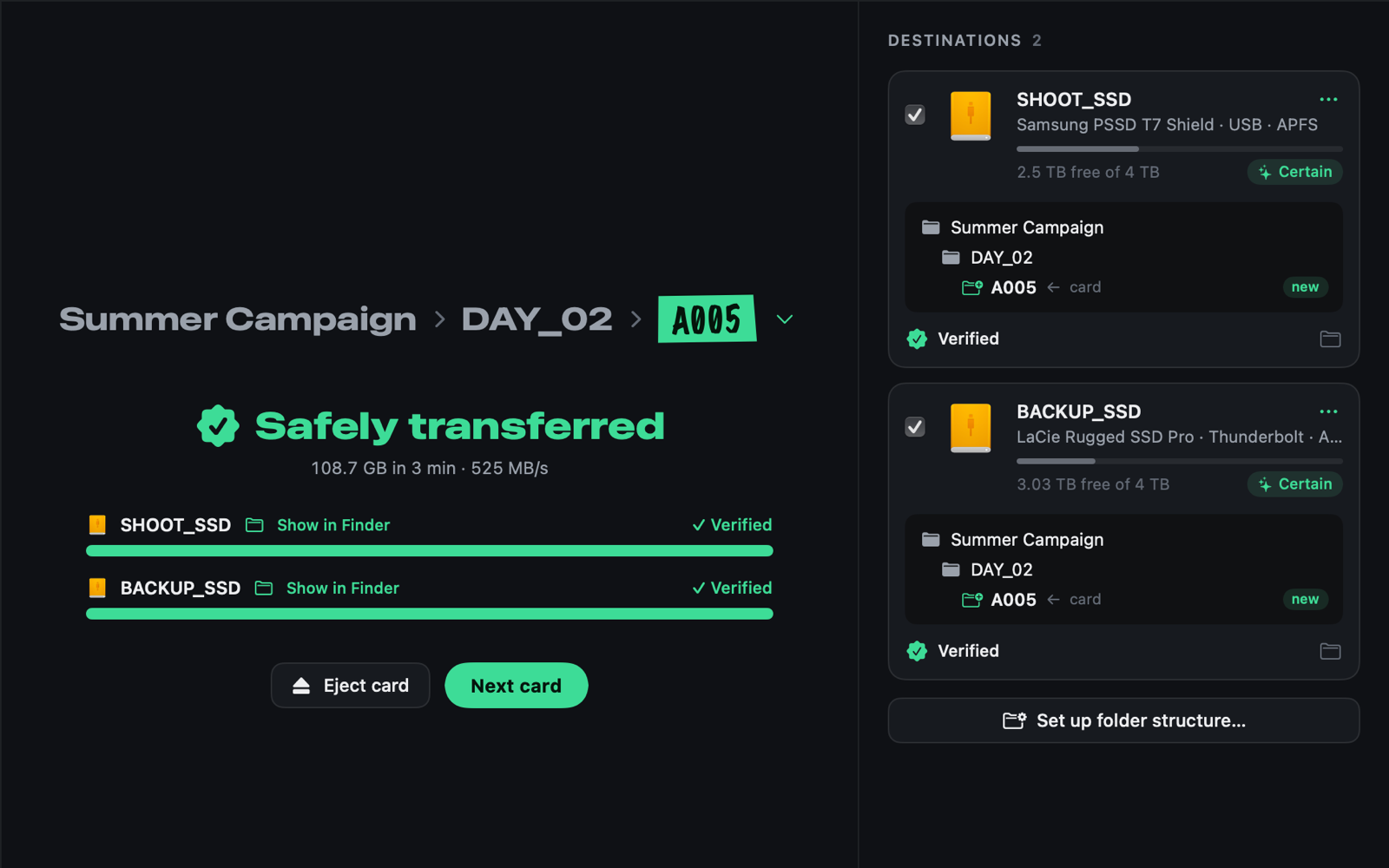 Safely transferred: both SSDs verified