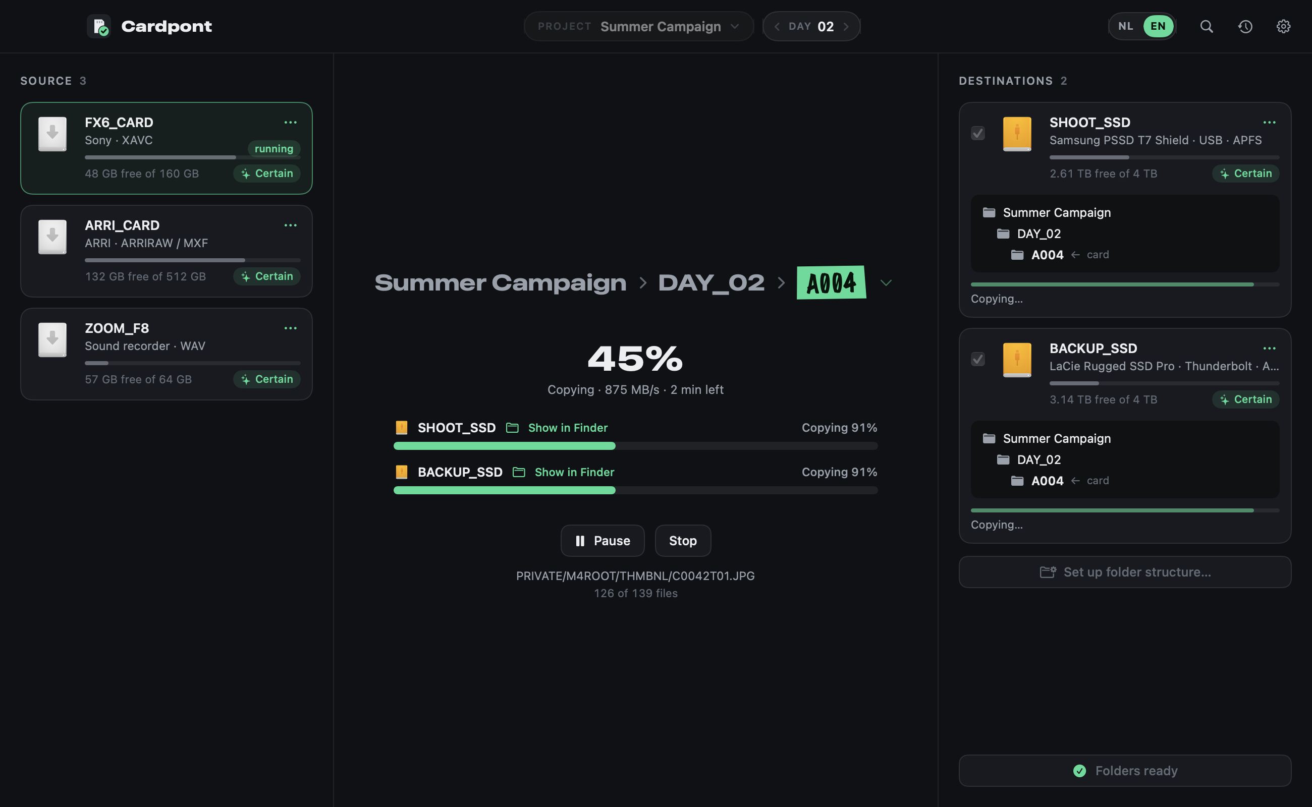 Cardpont copying card A004 of Summer Campaign to two SSDs at once
